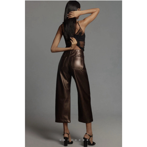 NWT Maeve The Colette Cropped Wide-Leg Faux Leather Pants Sz 29P Brown #7E505 - Picture 3 of 11